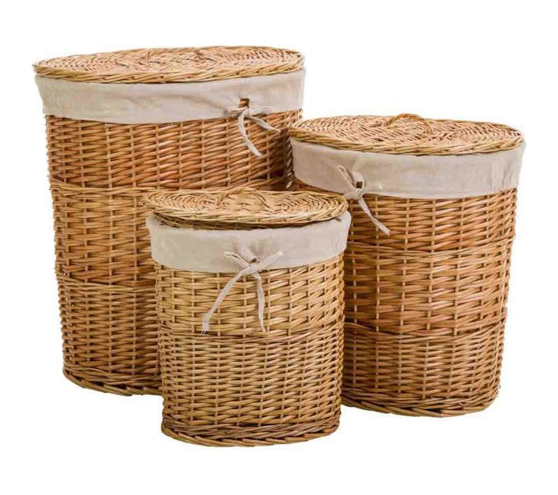 Panier à Linge En Osier Naturel Avec Doublure Coton Polyester