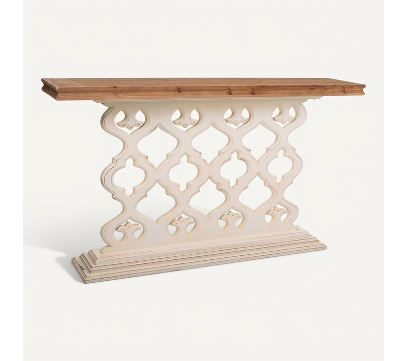 Console Bois Naturel Et Blanc Antique Style élégant Pour Entrée