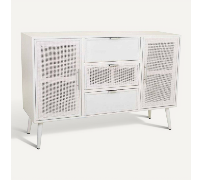 Buffet Blanc En Bois Et Bambou Esprit Scandinave élégant