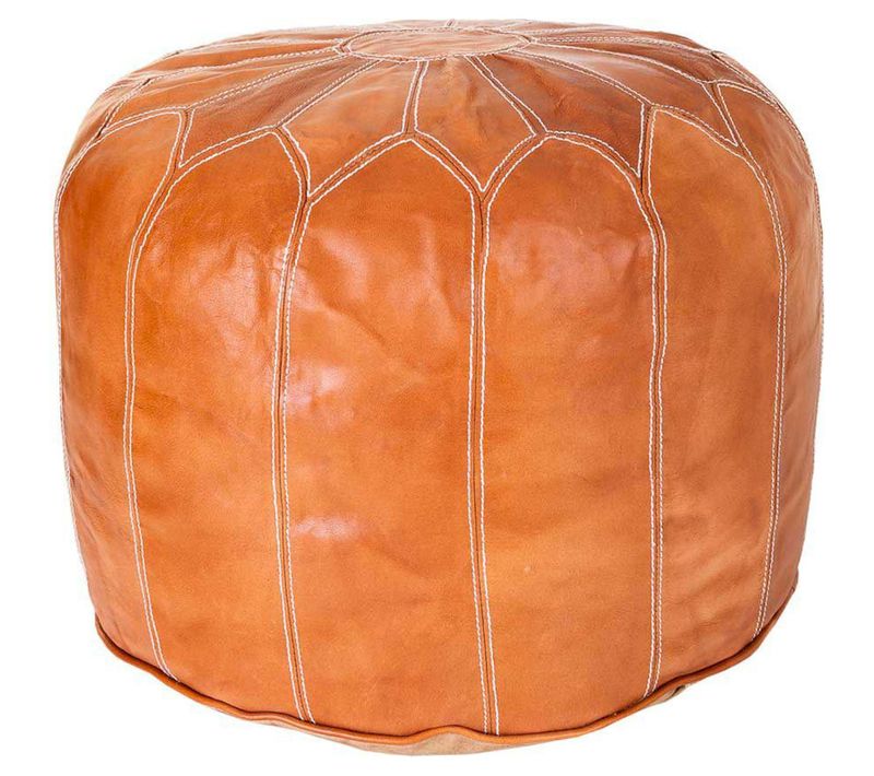 Pouf En Cuir Marron Clair Style Marocain Pour Salon Cosy