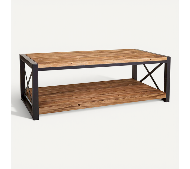 Table Basse Rectangulaire Bois Et Métal Style Industriel Chic