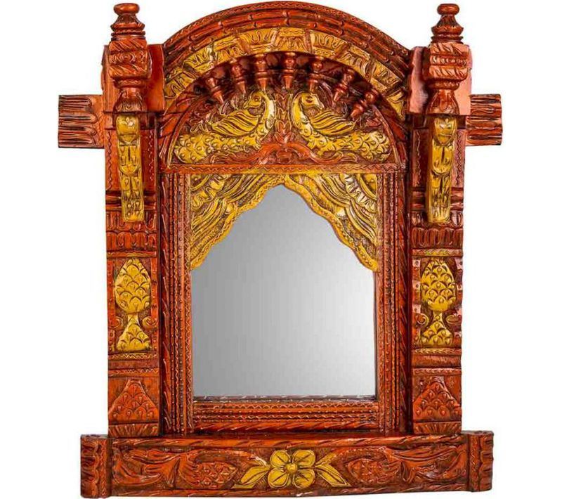 Miroir Mural En Bois De Manguier Sculpté Coloris Antique