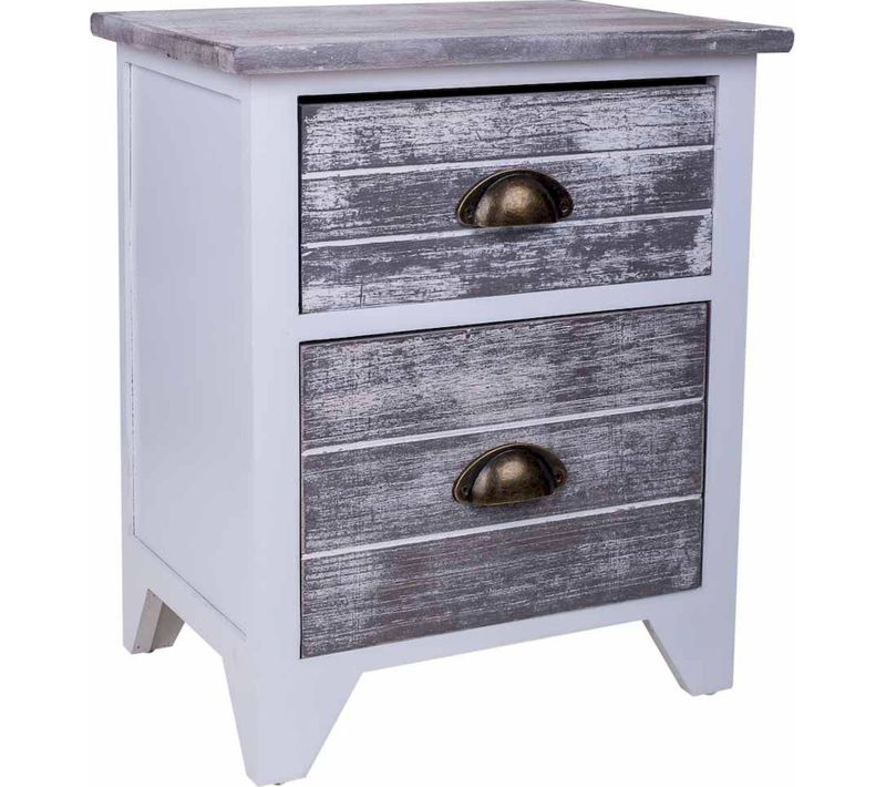 Chevet Blanc Bois Paulownia Style Vintage Avec Deux Tiroirs
