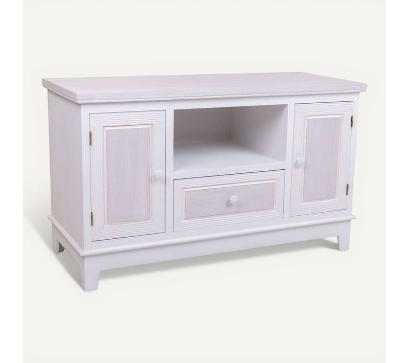 Meuble TV Blanc Mdf Style Contemporain Avec Tiroir Et Niches