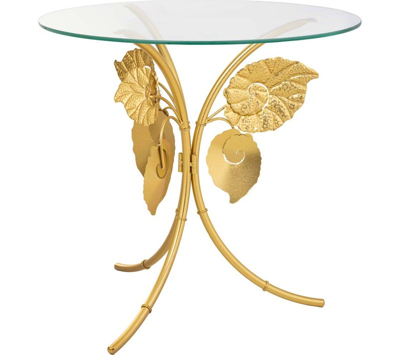 Table D Appoint Dorée Ronde En Métal Et Verre Style Élégant