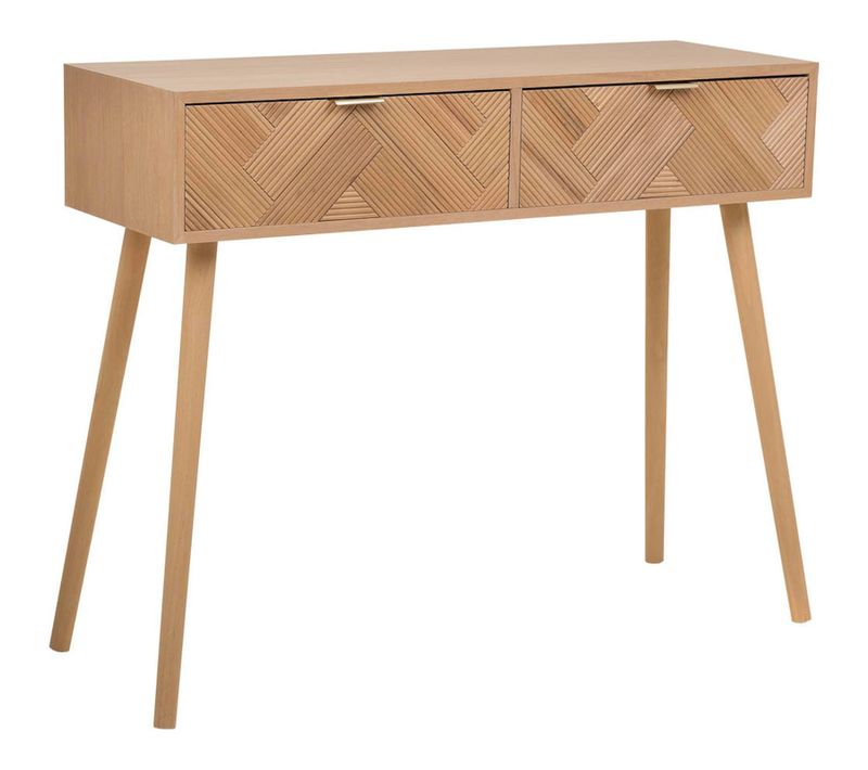Console D'entrée Bois Naturel Contemporain Avec Deux Tiroirs