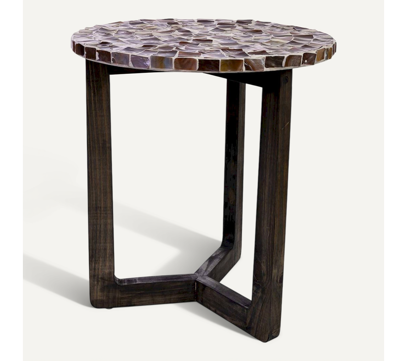 Table D'appoint Contemporaine Bois Et Capiz Brun Blanc
