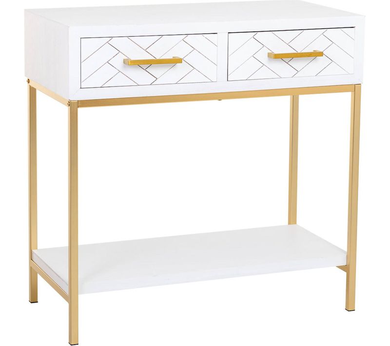 Console D'entrée Bois Blanc Et Métal Doré Style Industriel