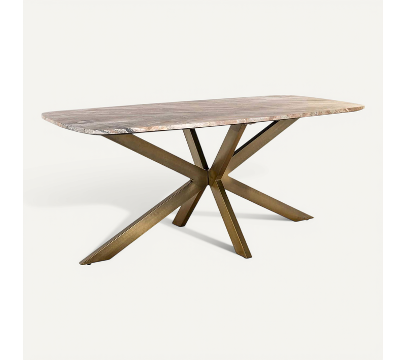 Table à Manger Ovale Design Blanc Et Laiton Avec Plateau Marbre