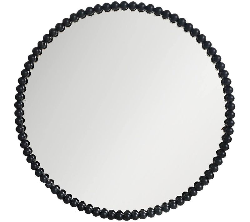 Miroir Rond Décoratif Noir Perlé élégant Pour Salon Moderne
