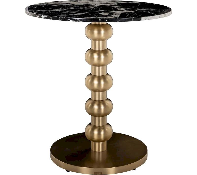 Table Bistrot Ronde Effet Marbre Noir Et Pied Doré Design