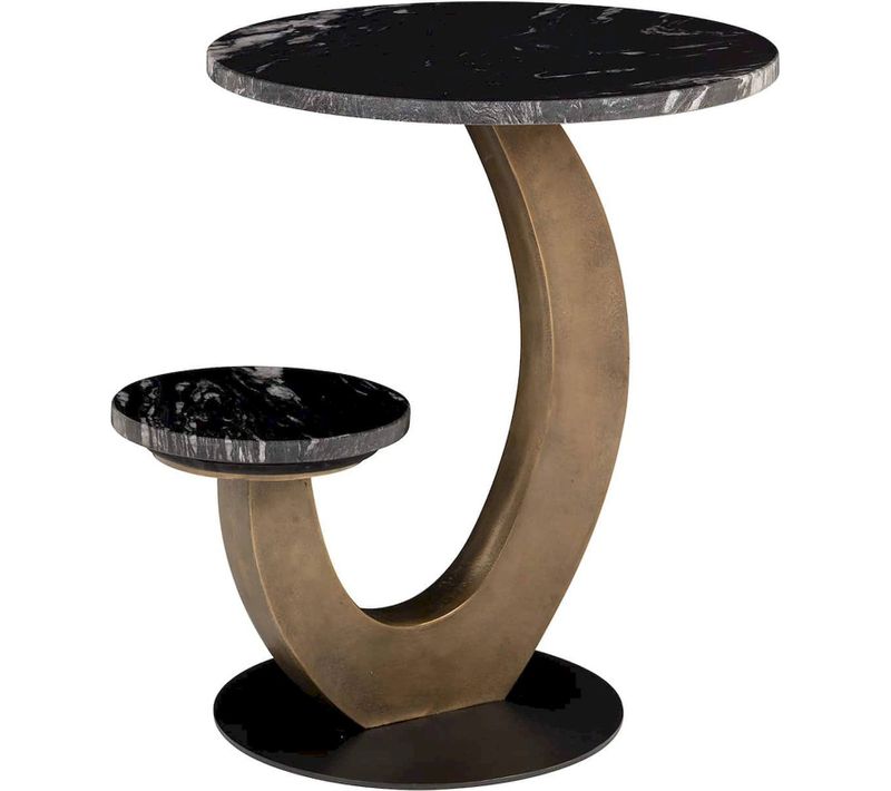 Table Dappoint Noire Avec Plateau En Marbre Et Base Laiton