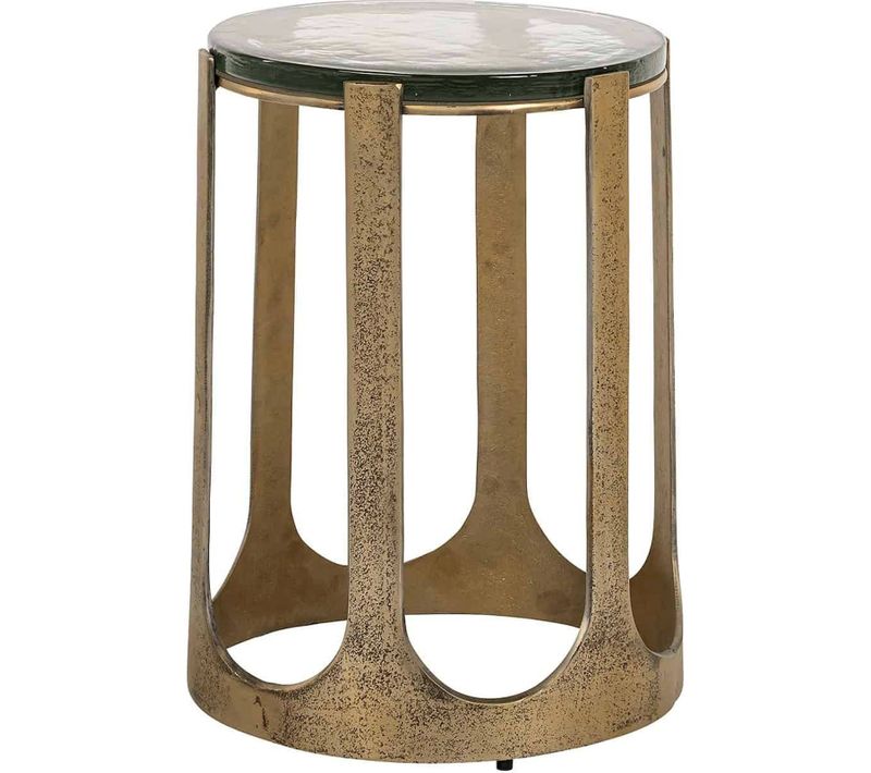 Table Dappoint Élégante Finition Laiton Et Plateau En Verre