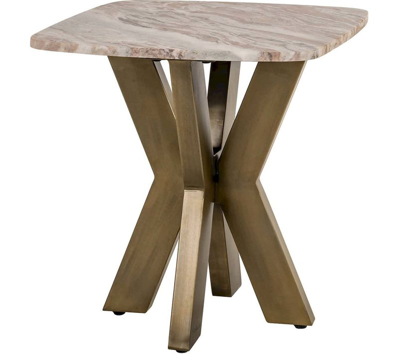 Table D Appoint Blanche En Marbre Et Laiton Style Contemporain