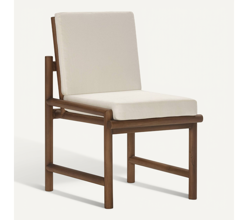 Chaise Bois De Teck Naturel Et Assise Blanche élégante