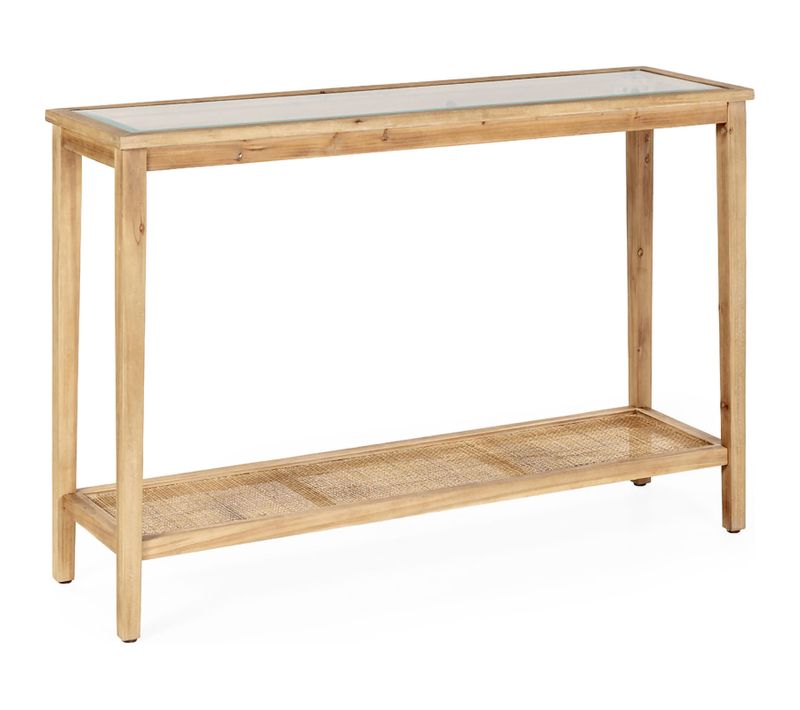 Console Bois Verre Et Rotin Naturel Style Épuré Pour Entrée Élégante