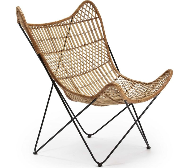 Fauteuil Osier Naturel Et Métal Noir Design Élégant