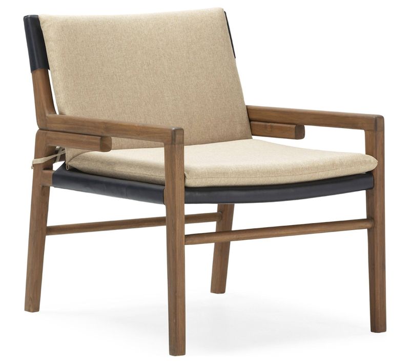 Fauteuil Teck Cuir Tissu Design Naturel Et Confort Camel Noir