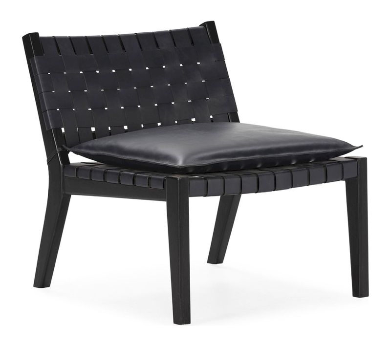 Fauteuil En Teck Et Cuir Noir Design Contemporain élégant
