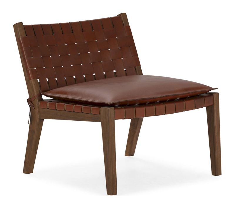 Fauteuil Teck Et Cuir Naturel Assise Confortable Brun