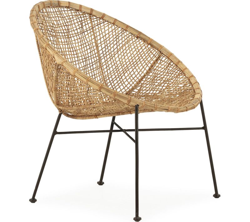 Fauteuil Osier Naturel Et Fer Noir Style Lounge Élégant