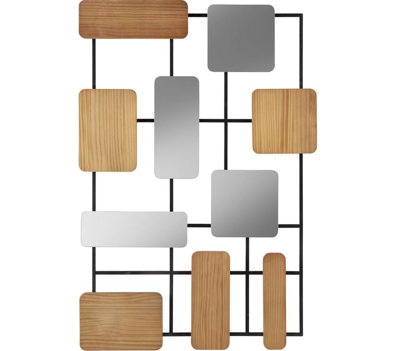 Sculpture Murale Métal Miroir Et Chêne Noir Naturel Design