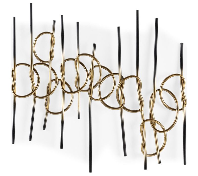 Sculpture Murale Métal Doré Et Noir Design Contemporain