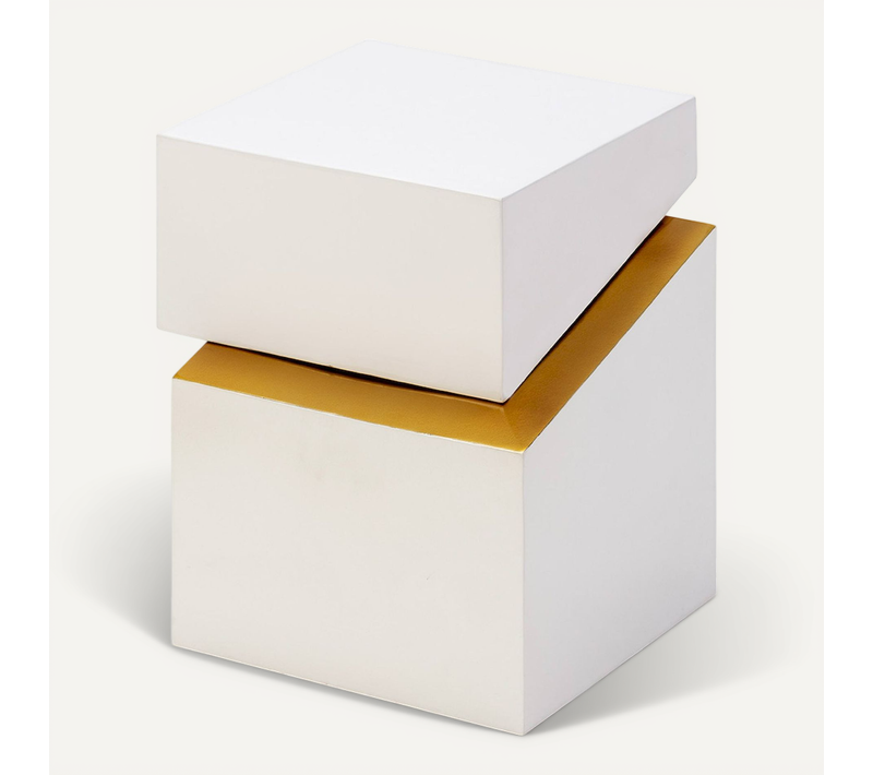 Table D'appoint Design Métal Blanc Doré Style Contemporain Chic