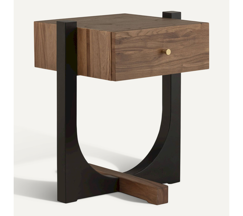 Table De Chevet Noyer Et Noir Mate Bois D'orme Et Métal élégant