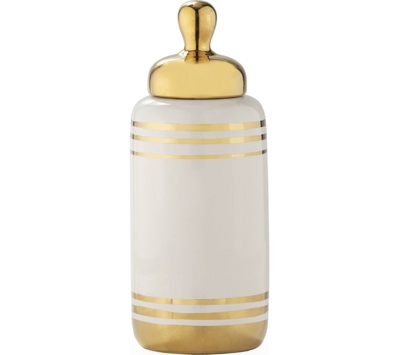 Vase Décoratif Céramique Blanc Et Doré Style Élégant