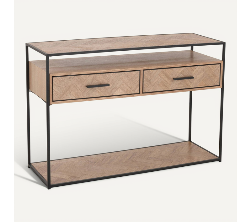 Console Zigzag Bois Métal Noir Avec Deux Tiroirs Design élégant