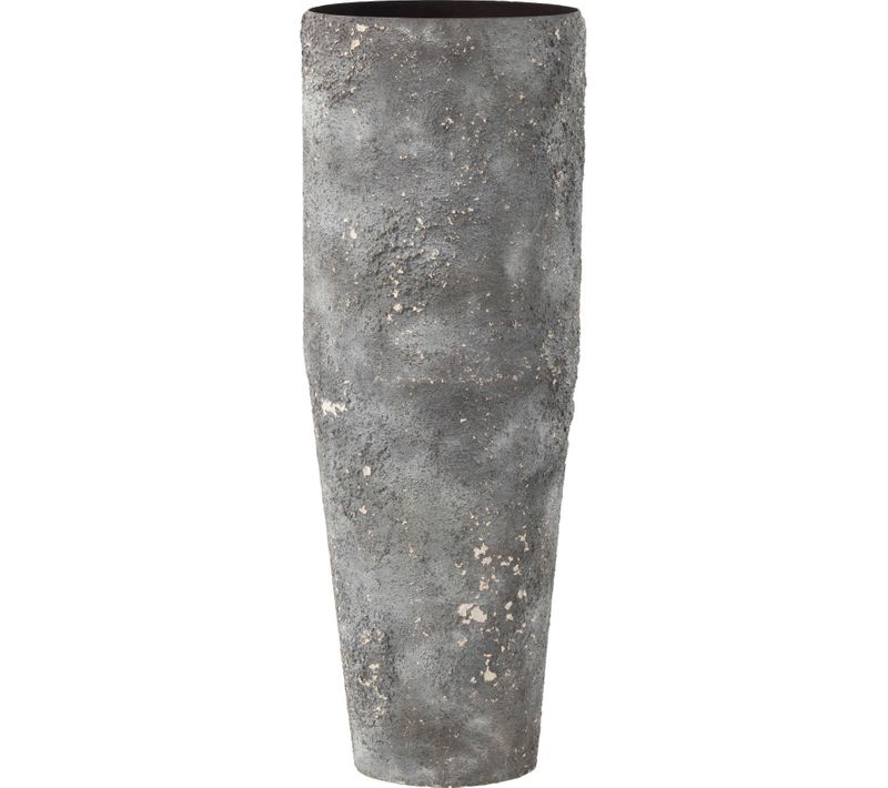 Vase Cylindrique Gris En Métal Finition Rugueuse Moderne