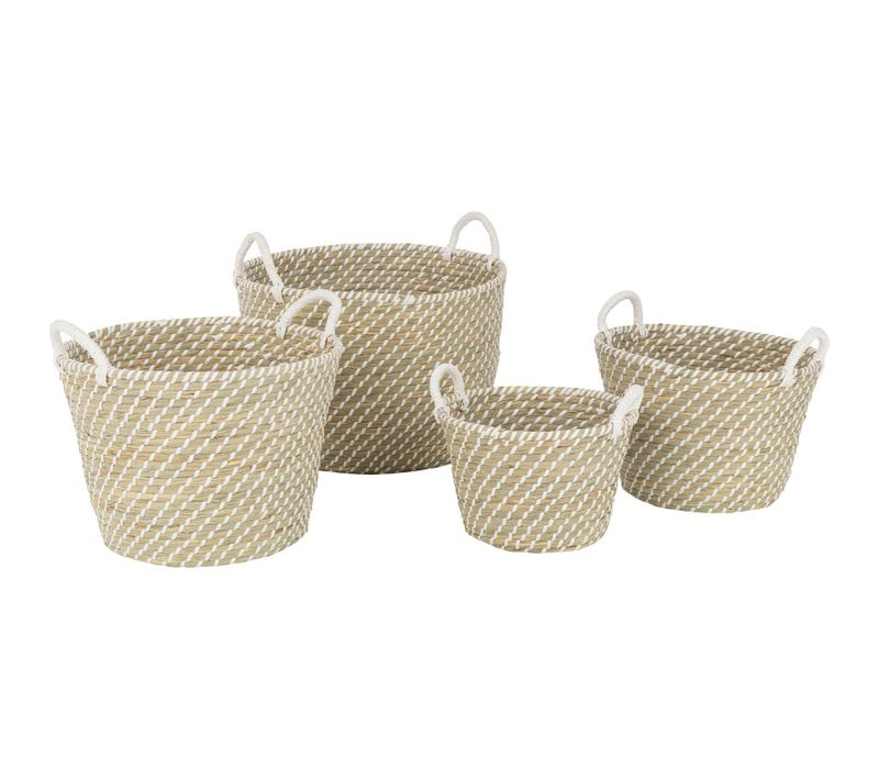 Panier Rond Anses Tressé Paille Naturel Blanc Rangement élégant
