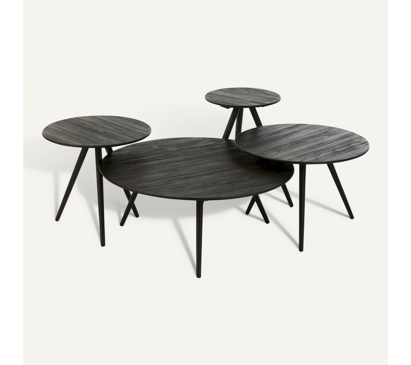 Table Ronde Teck Recyclé Noir Design Scandinave Métal élégant