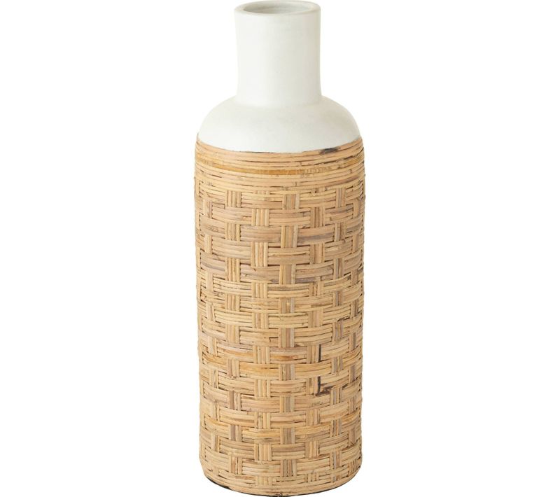 Vase Tressé En Poterie Blanc Naturel Esprit Terracotta Rotin