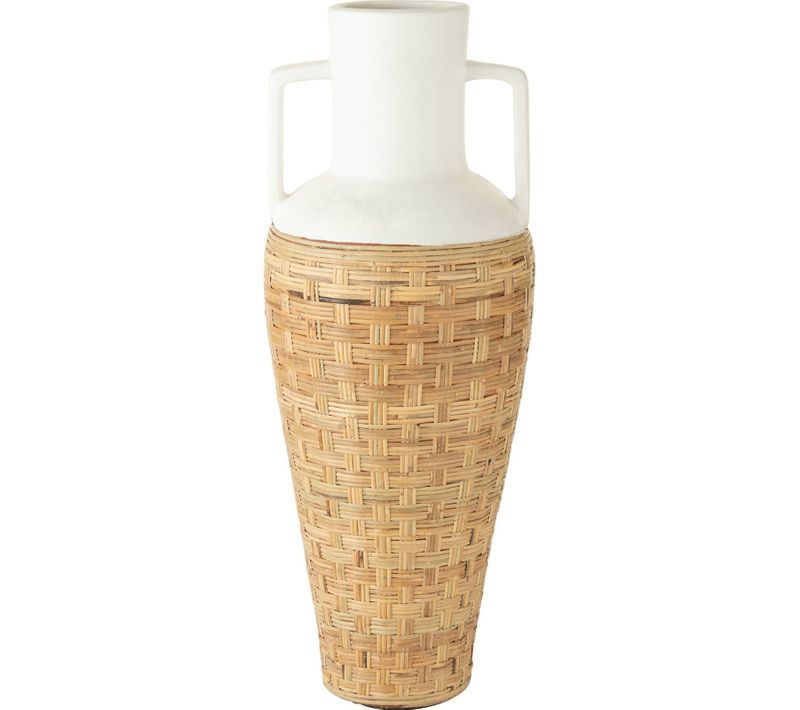 Vase Poterie Blanc Tressage Rotin Anses Terracotta Naturel