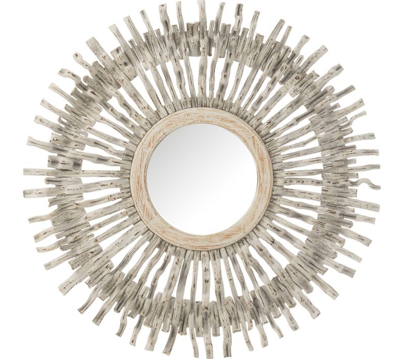 Miroir Soleil Rond En Bois Blanc Lavé Style Bohème Chic