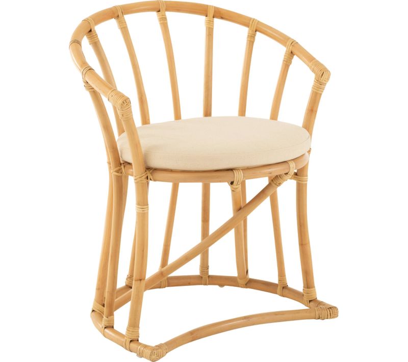 Chaise Rotin Naturel Avec Coussin Blanc Textile Élégant