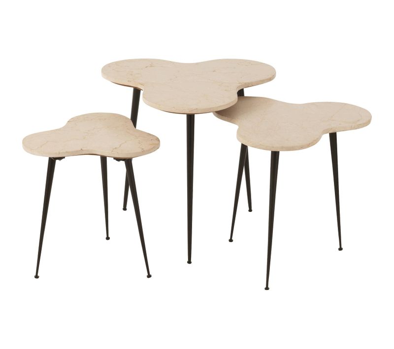 Table Gigogne Abeille En Marbre Blanc Et Métal Noir Design