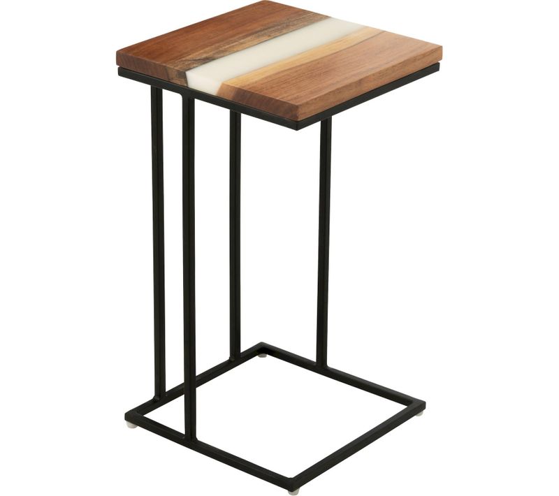 Bout De Canapé Carrée Bois D'acacia Et Résine Blanc Design