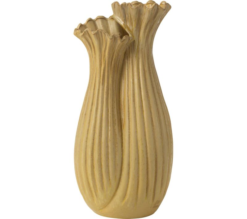 Vase Décoratif Duo Argile Sable Finition Artisanale Jaune