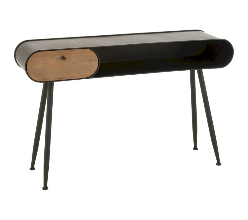 Console Bois Et Métal Design Noir Et Beige Clair Pour Salon