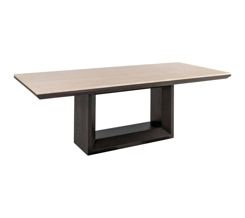 Table à Manger Design Plateau Travertin Et Base Sculpturale Brune