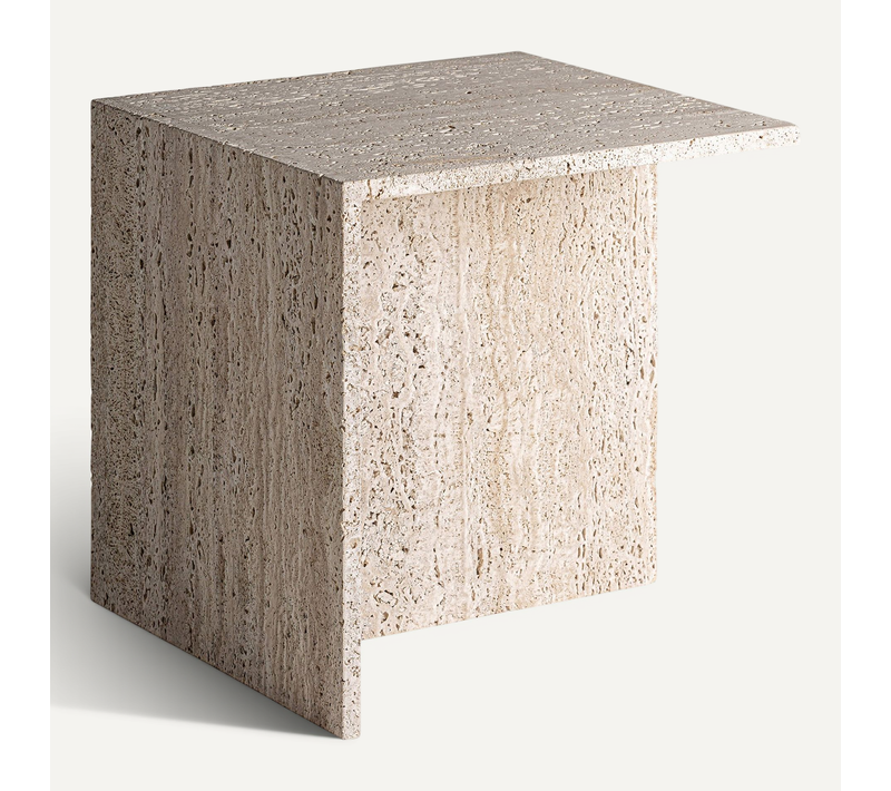 Table Basse Travertin Beige Style Art Déco Finition Artisanale