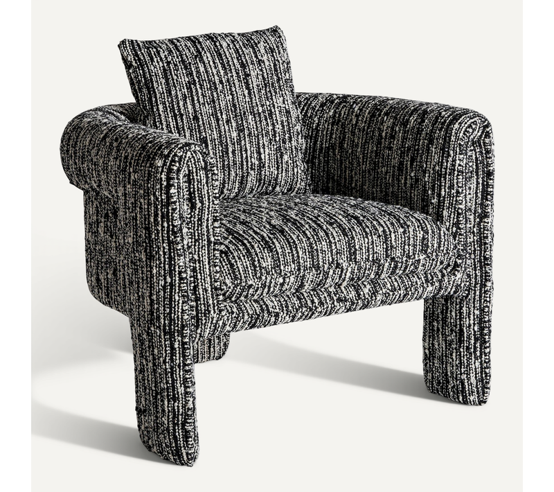 Fauteuil Contemporain Noir En Polyester Imprimé Pieds Bois