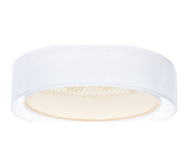 Plafonnier Tissu Double Couche Lumière Douce Effet Rotang D. 60 Cm - H16 Cm Blanc