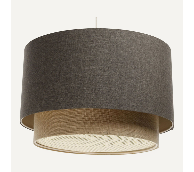 Suspension Boho élégant En Tissu Structuré Et Diffuseur Rotin D. 50 Cm - H31 Cm Beige