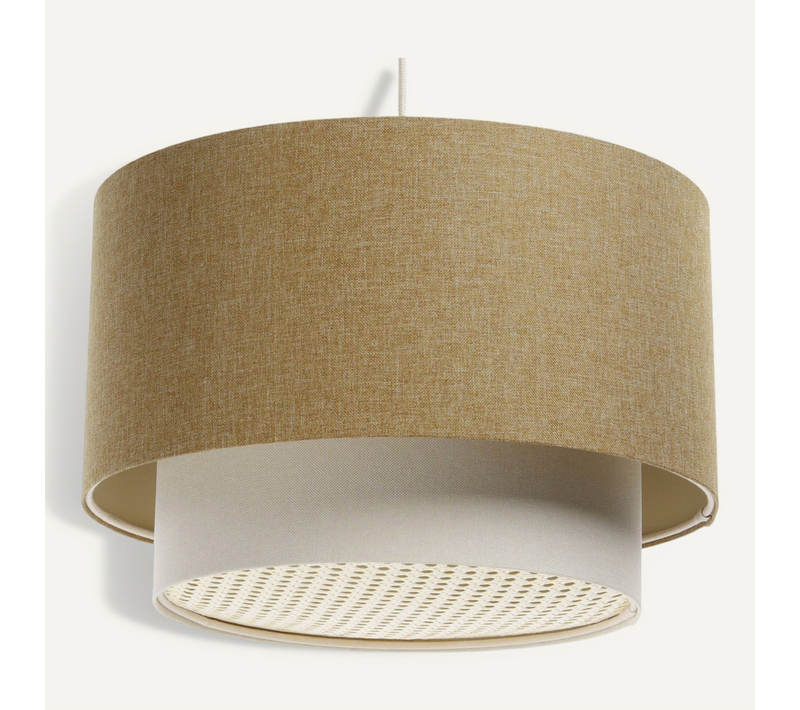 Suspension Boho élégant En Tissu Structuré Et Diffuseur Rotin D. 50 Cm - H31 Cm Beige