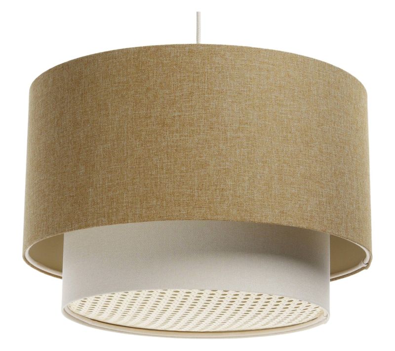 Suspension Boho élégant En Tissu Structuré Et Diffuseur Rotin D. 60 Cm - H35 Cm Beige