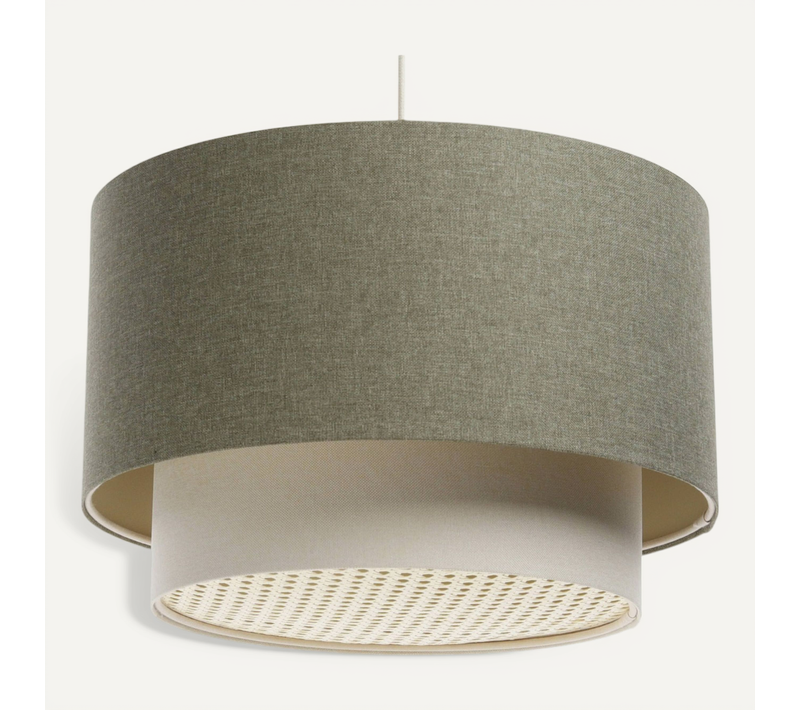 Suspension Boho élégant En Tissu Structuré Et Diffuseur Rotin D. 50 Cm - H31 Cm Beige